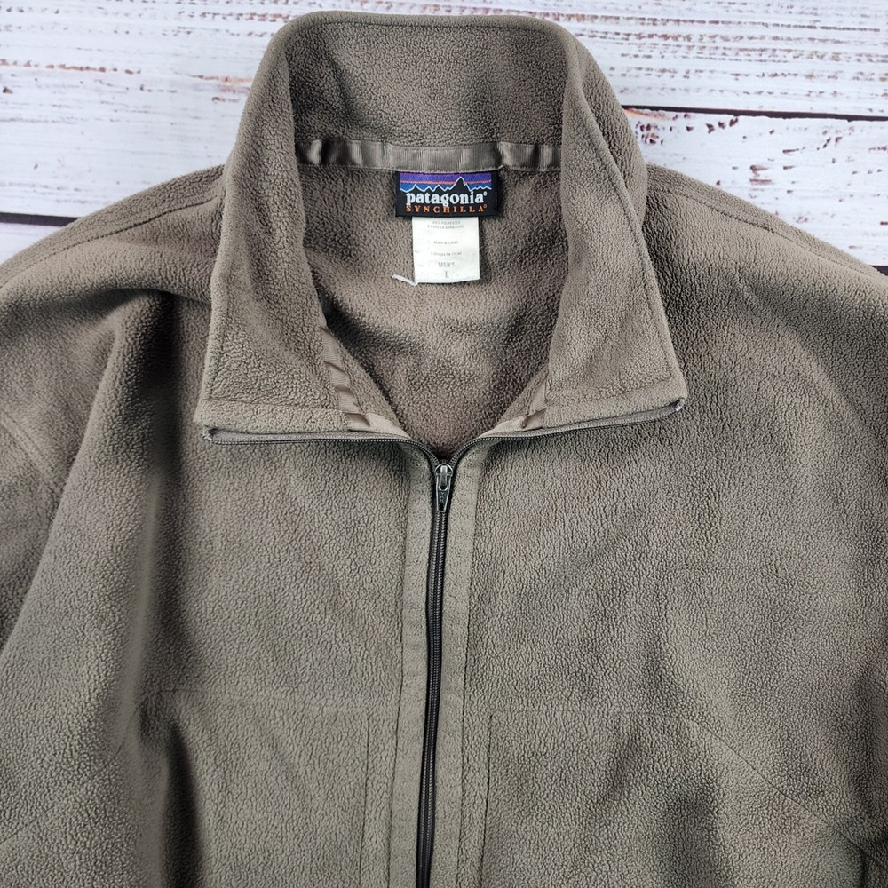 Patagonia Classic Synchilla Fleece Jacket Mens L Full Zip Brown Khaki 26511 - Picture 1 of 9